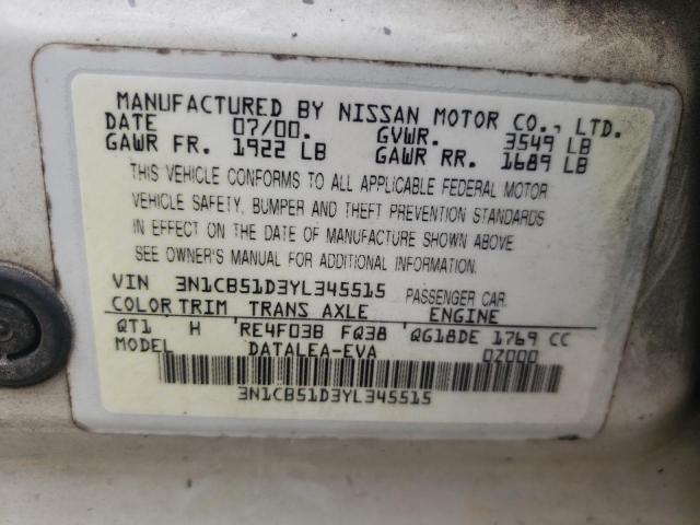 Photo 10 from auction – 2000 NISSAN SENTRA BAS with VIN 3N1CB51D3YL345515