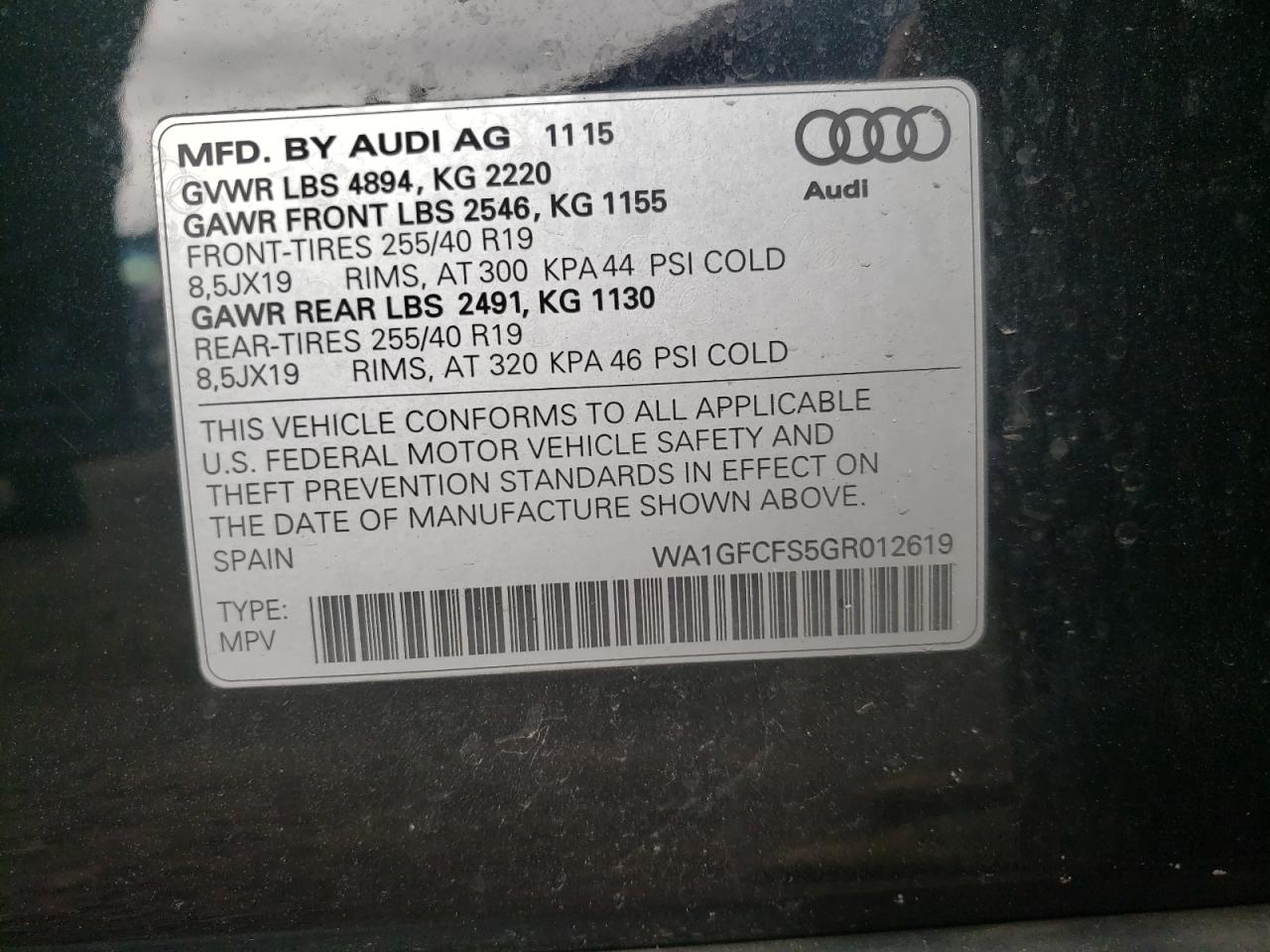Photo 10 from auction – 2016 AUDI Q3 PRESTIG with VIN WA1GFCFS5GR012619