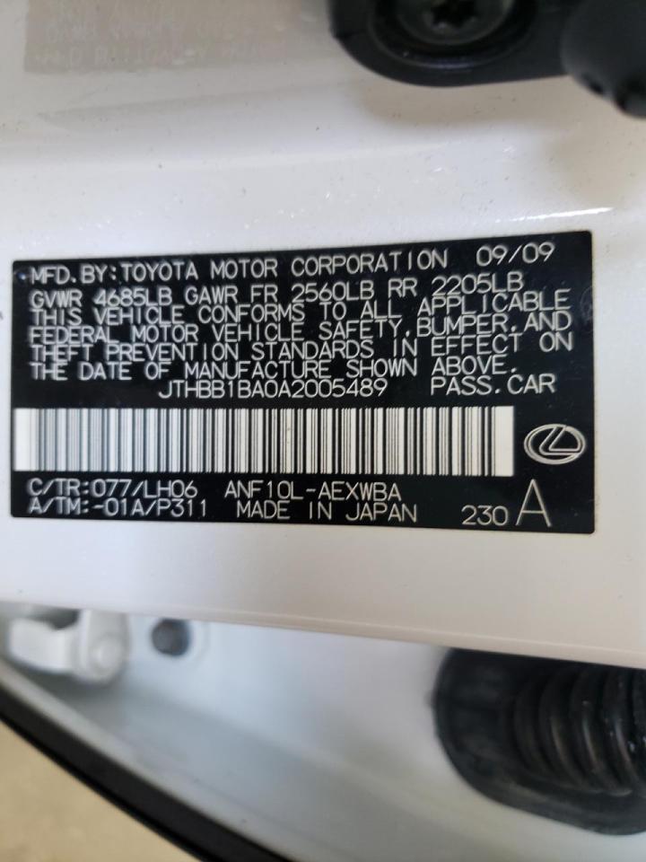 Photo 10 from auction – 2010 LEXUS CT 200 H with VIN JTHBB1BA0A2005489