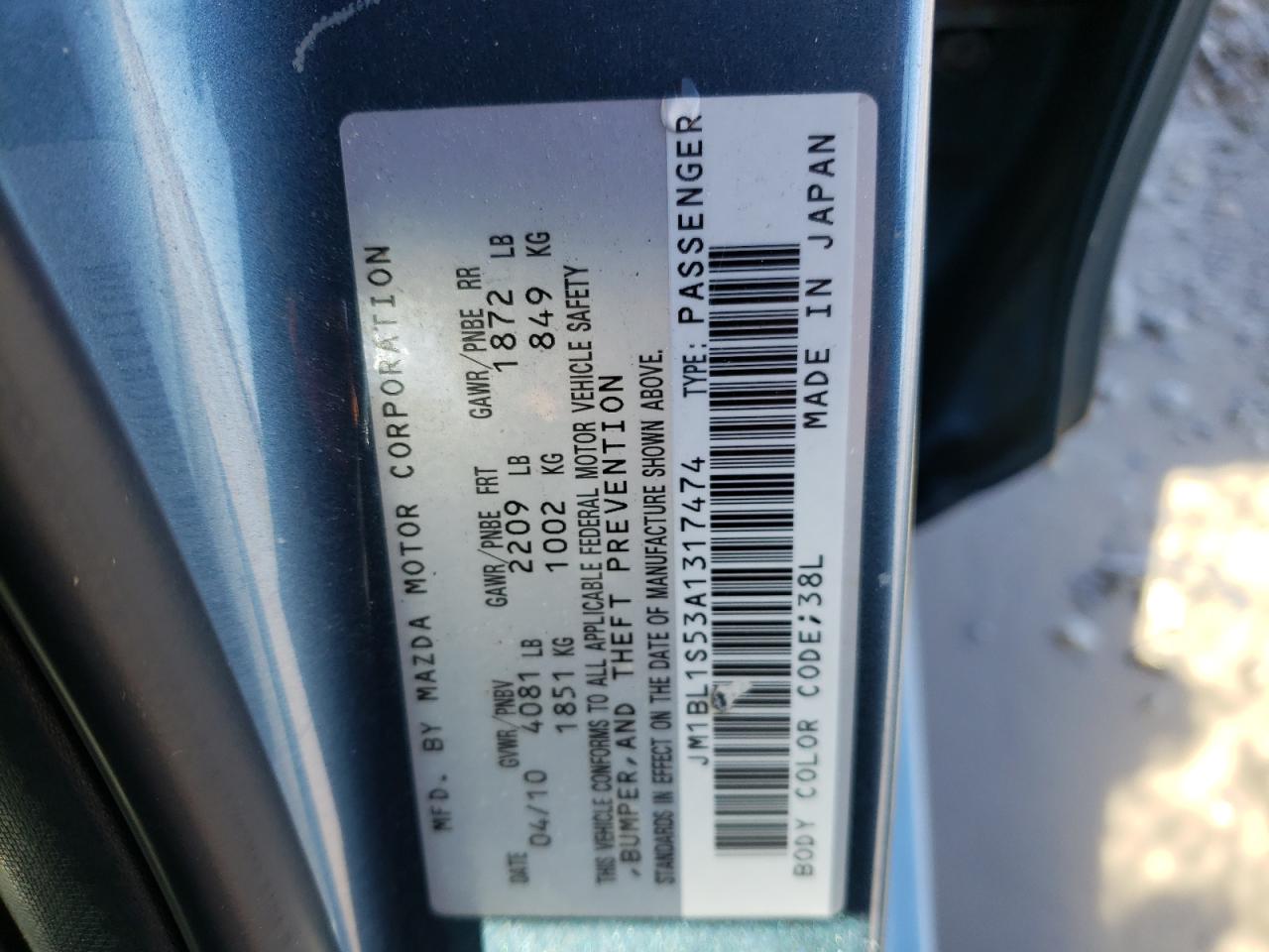 Photo 10 from auction – 2010 MAZDA 3 S with VIN JM1BL1S53A1317474