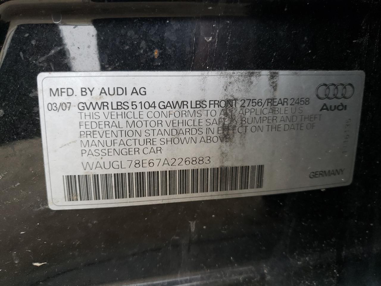 Photo 10 from auction – 2007 AUDI NEW S4 QUA with VIN WAUGL78E67A226883