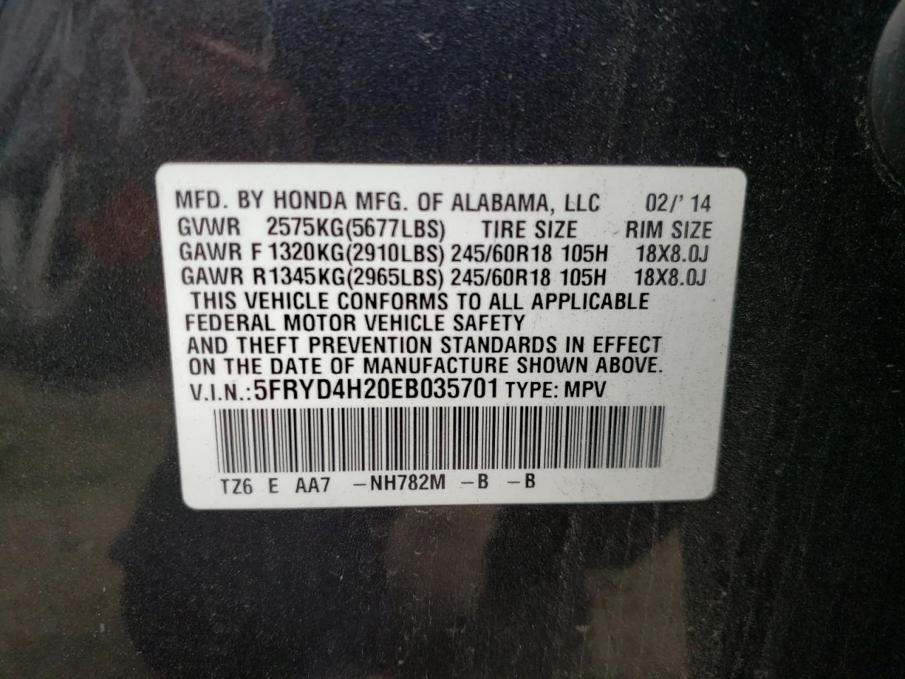 Photo 10 from auction – 2014 ACURA MDX with VIN 5FRYD4H20EB035701