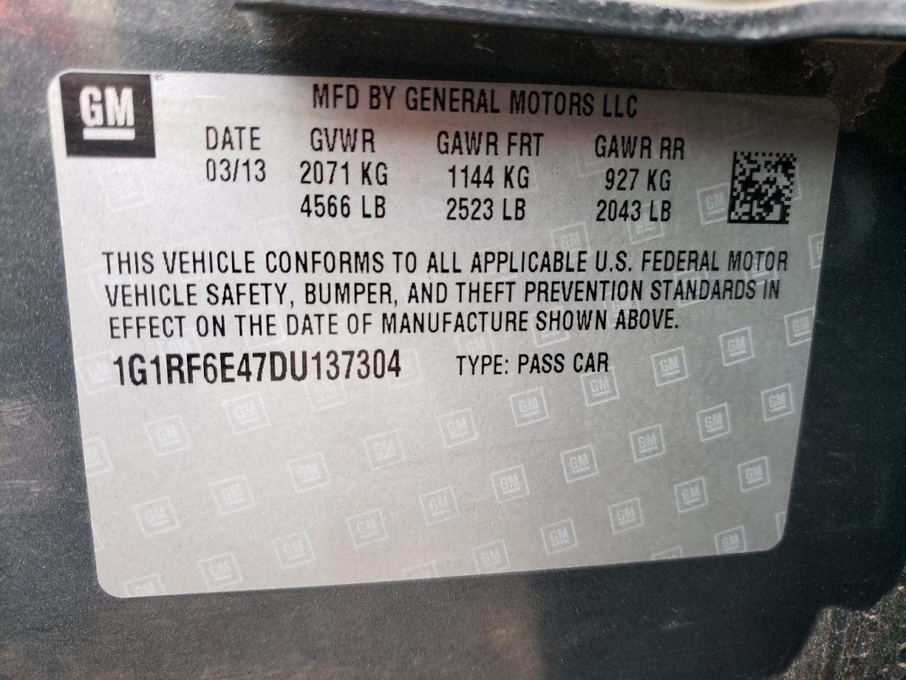 Photo 10 from auction – 2013 CHEVROLET VOLT with VIN 1G1RF6E47DU137304