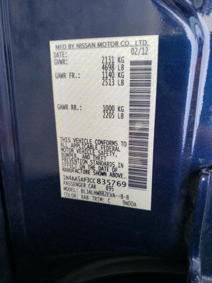 Photo 10 from auction – 2012 NISSAN MAXIMA S with VIN 1N4AA5AP3CC835769