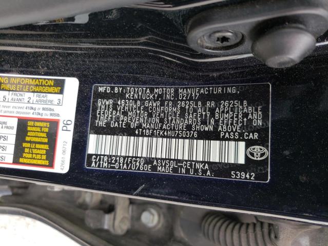 Photo 10 from auction – 2017 TOYOTA CAMRY LE with VIN 4T1BF1FK4HU750376