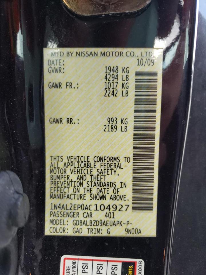 Photo 10 from auction – 2010 NISSAN ALTIMA S with VIN 1N4AL2EP0AC104927