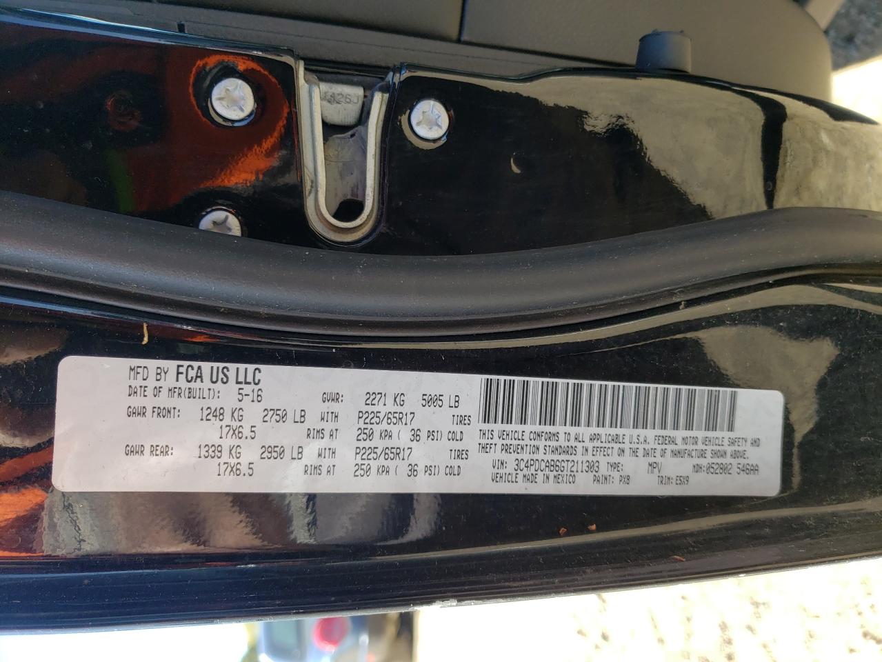 Photo 10 from auction – 2016 DODGE JOURNEY SE with VIN 3C4PDCAB6GT211303