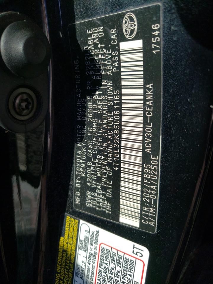 Photo 10 from auction – 2005 TOYOTA CAMRY LE with VIN 4T1BE32K85U061165