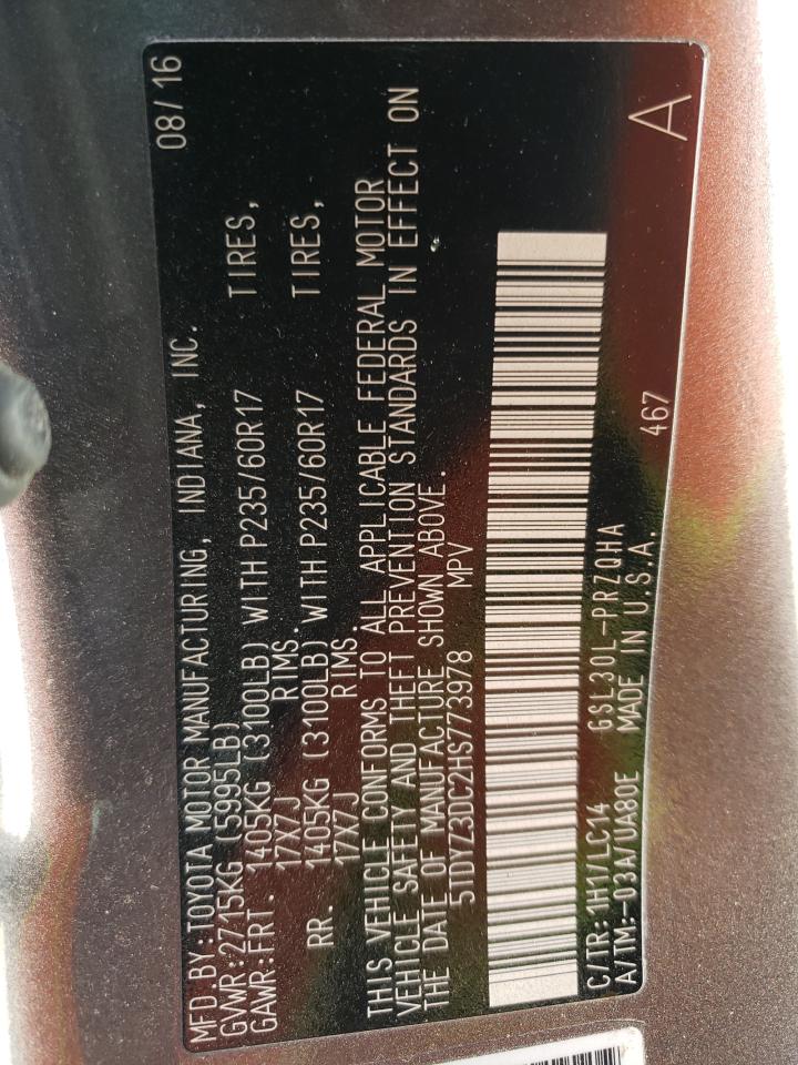 Photo 10 from auction – 2017 TOYOTA SIENNA XLE with VIN 5TDYZ3DC2HS773978