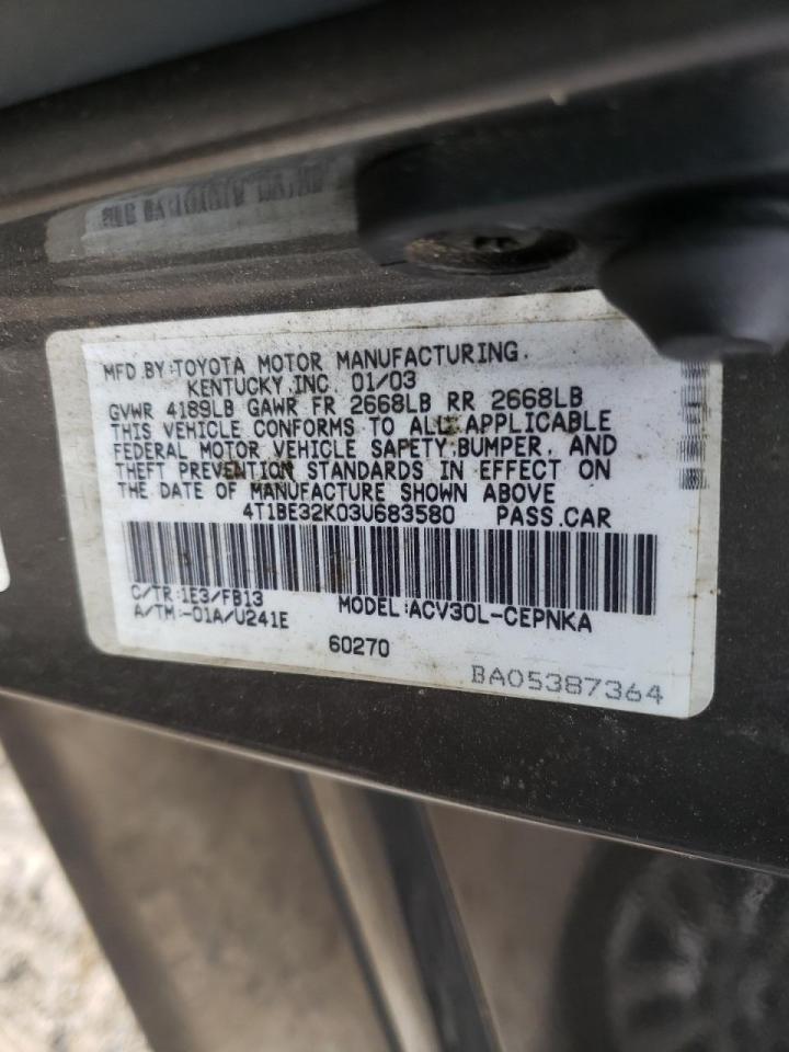 Photo 10 from auction – 2003 TOYOTA CAMRY LE with VIN 4T1BE32K03U683580