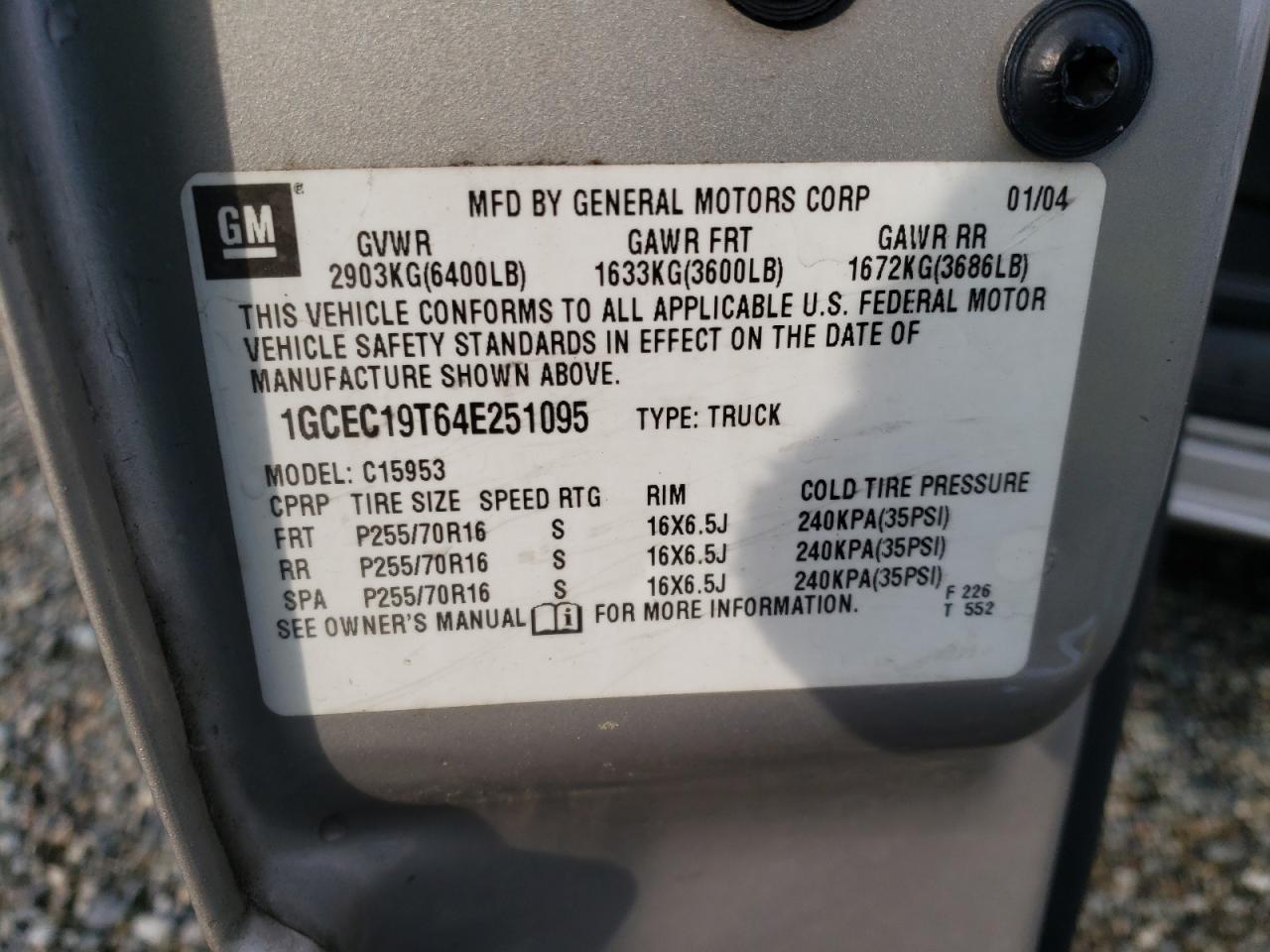 Photo 10 from auction – 2004 CHEVROLET SILVERADO with VIN 1GCEC19T64E251095