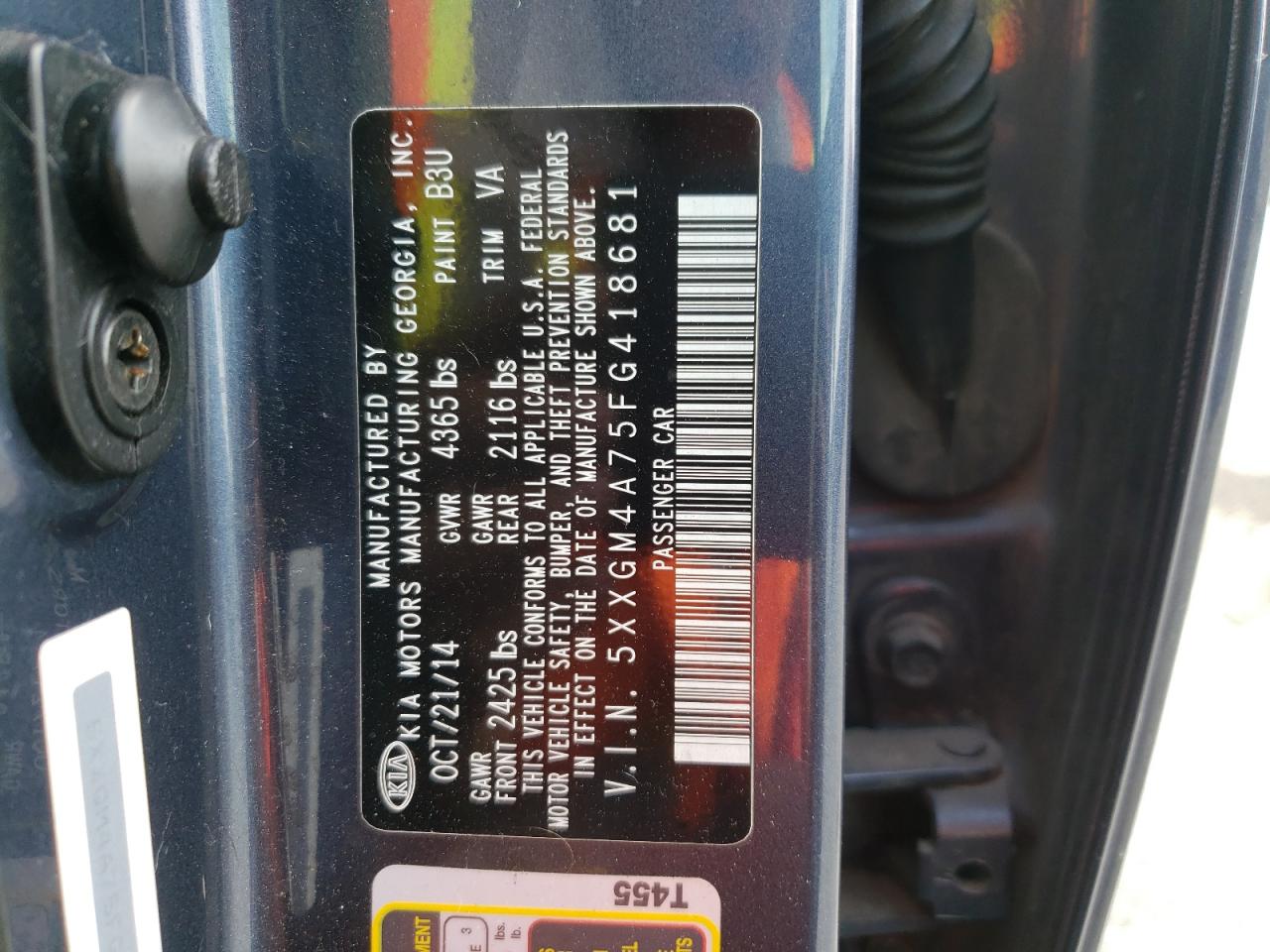 Photo 10 from auction – 2015 KIA OPTIMA LX with VIN 5XXGM4A75FG418681