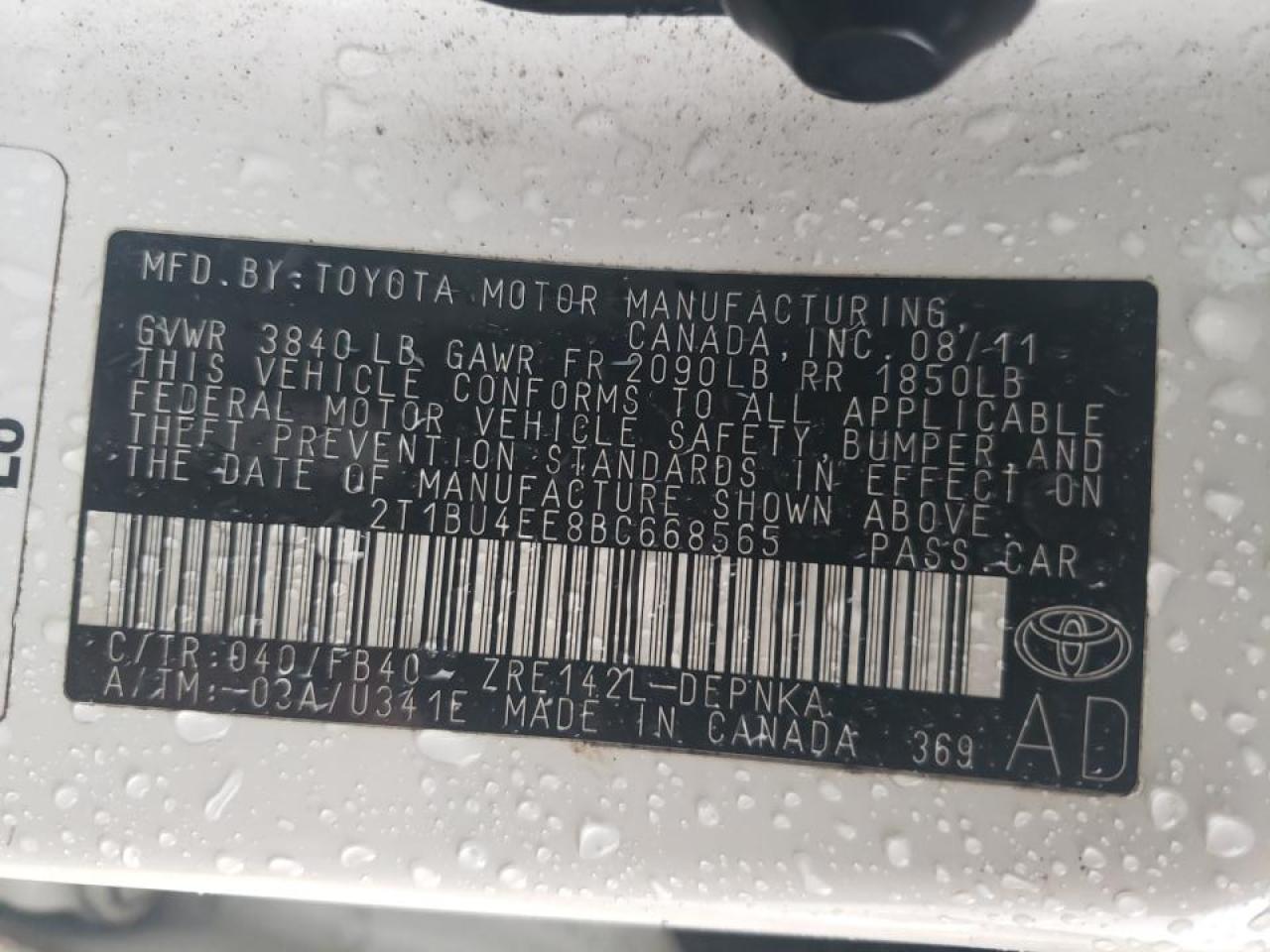 Photo 10 from auction – 2011 TOYOTA COROLLA S with VIN 2T1BU4EE8BC668565