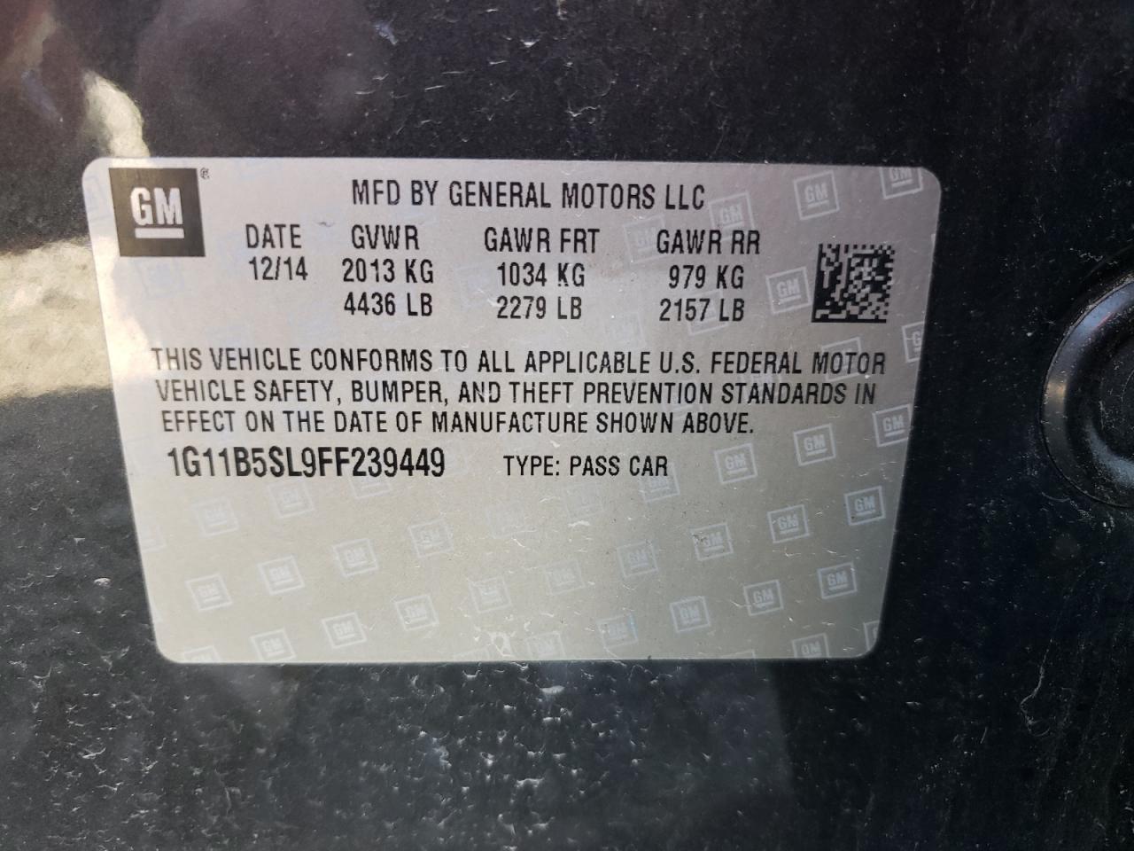 Photo 10 from auction – 2015 CHEVROLET MALIBU LS with VIN 1G11B5SL9FF239449