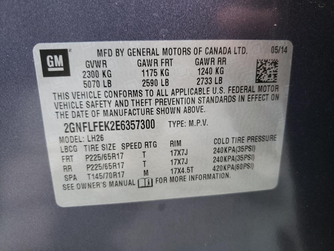 Foto 10 de la subasta – 2014 CHEVROLET EQUINOX LT con VIN 2GNFLFEK2E6357300