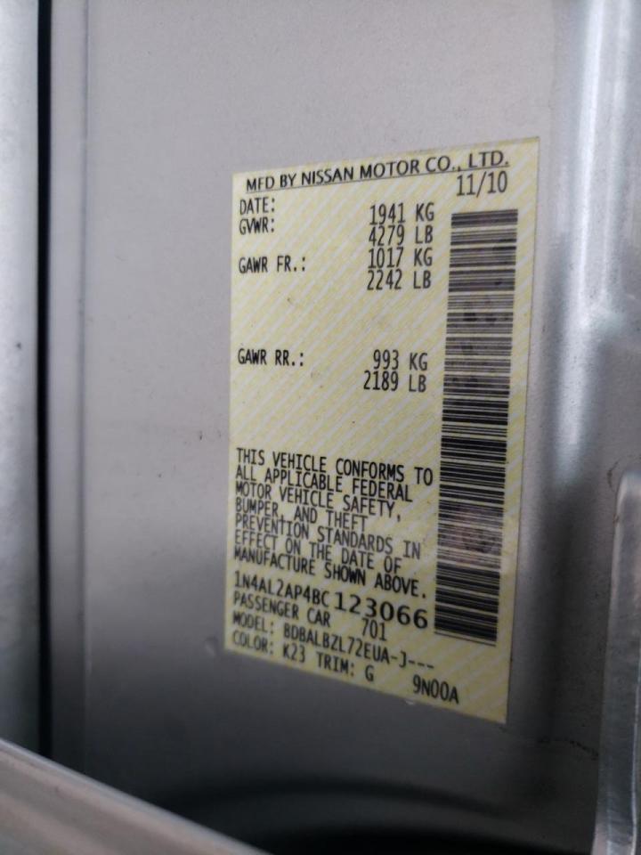 Photo 10 from auction – 2011 NISSAN ALTIMA BAS with VIN 1N4AL2AP4BC123066