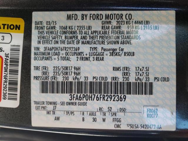 Photo 10 from auction – 2015 FORD FUSION SE with VIN 3FA6P0H76FR292369