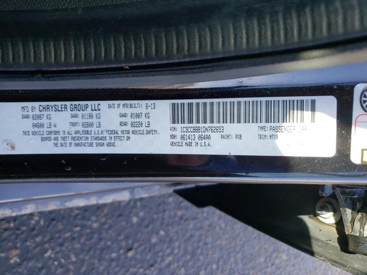 Photo 10 from auction – 2013 CHRYSLER 200 TOURIN with VIN 1C3CCBBB1DN762653