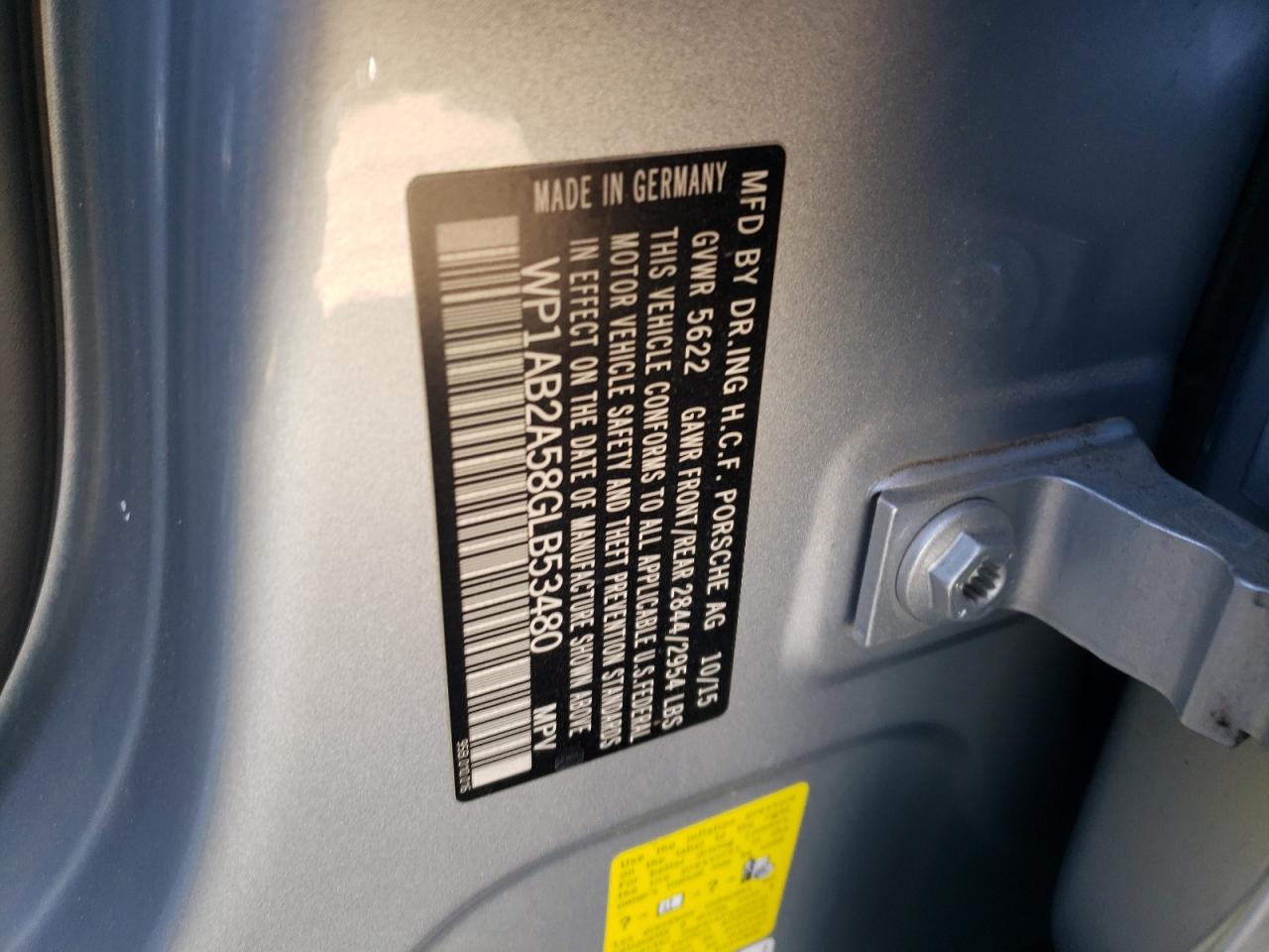 Photo 10 from auction – 2016 PORSCHE MACAN S with VIN WP1AB2A58GLB53480