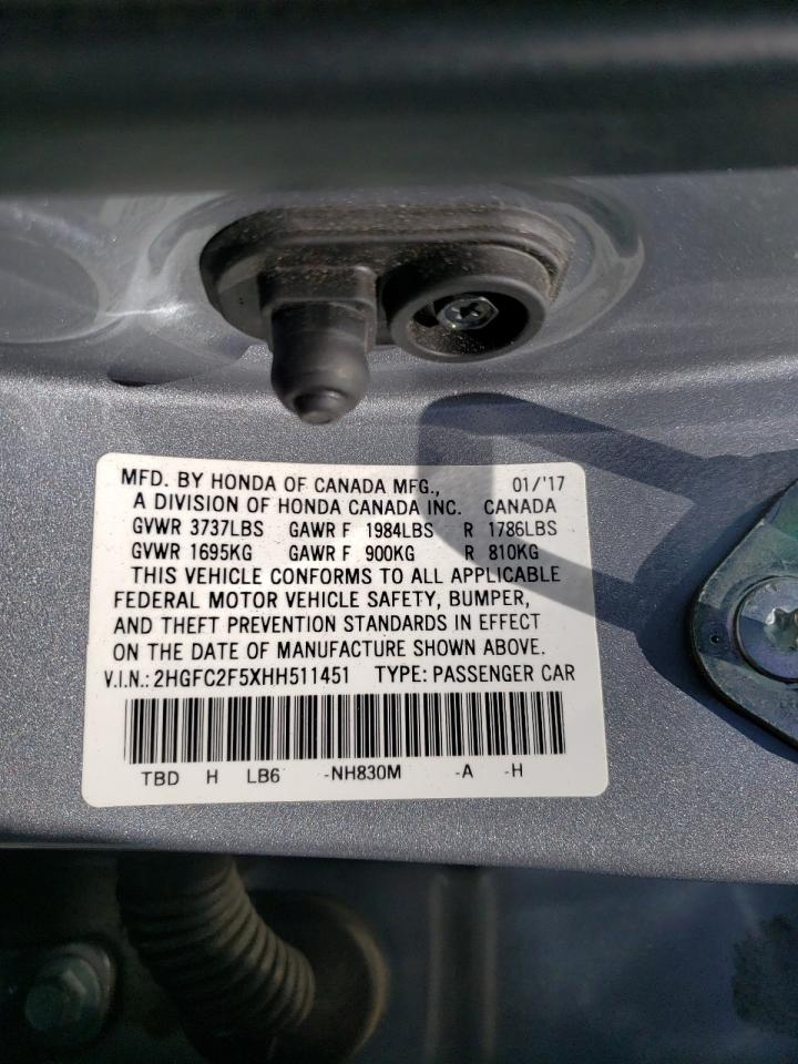 Photo 10 from auction – 2017 HONDA CIVIC LX with VIN 2HGFC2F5XHH511451