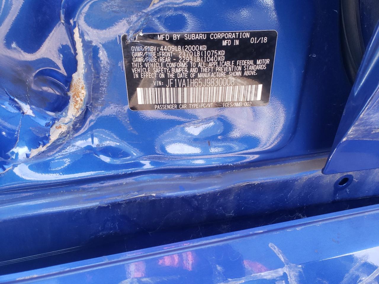 Photo 10 from auction – 2018 SUBARU WRX LIMITE with VIN JF1VA1H65J9830008