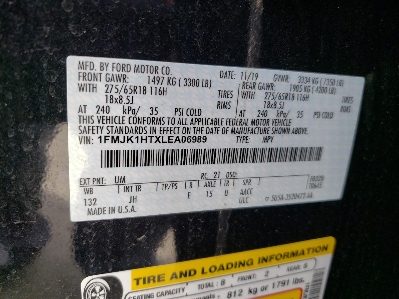 Photo 10 from auction – 2020 FORD EXPEDITION with VIN 1FMJK1HTXLEA06989