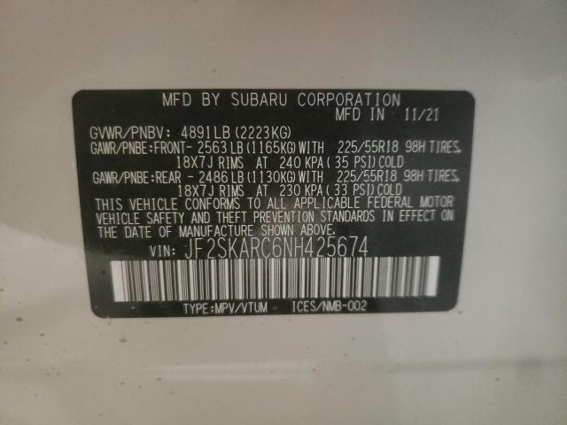 SUBARU FORESTER T 2022 with VIN JF2SKARC6NH425674 - Photo from auction