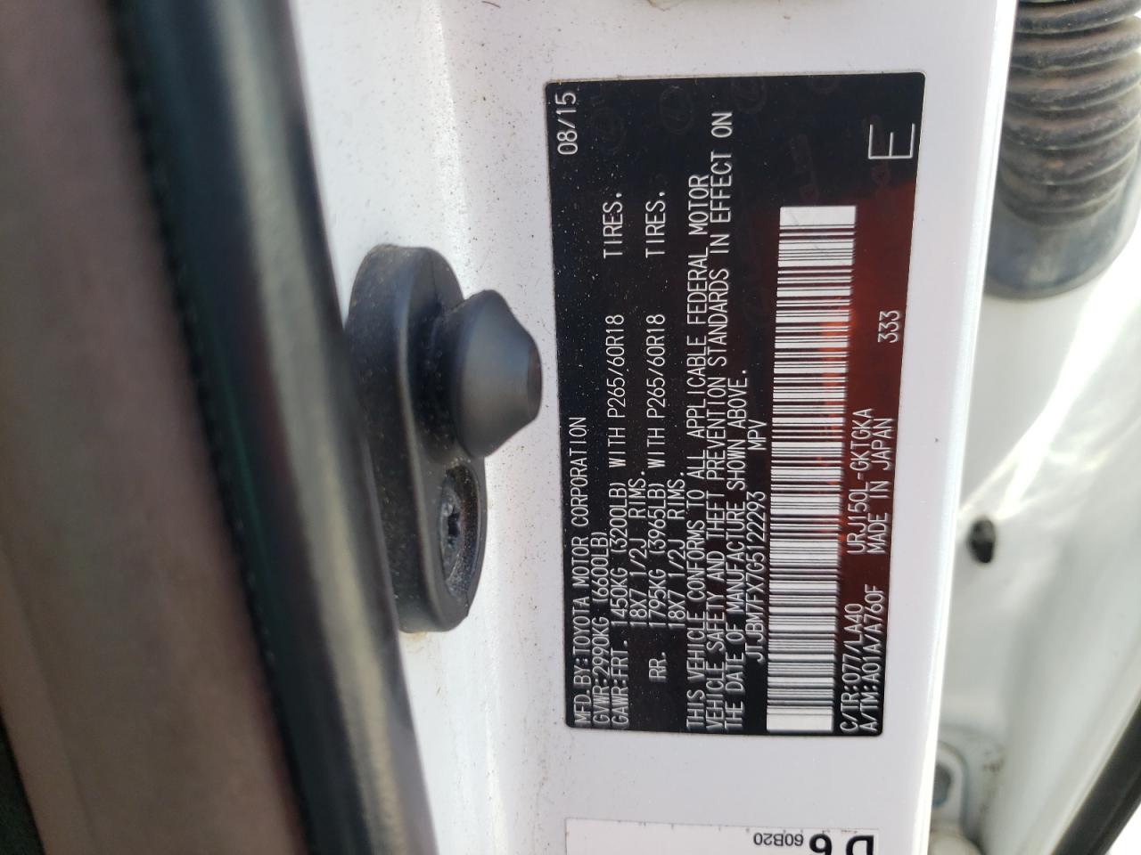 Photo 10 from auction – 2016 LEXUS GX 460 with VIN JTJBM7FX7G5122293
