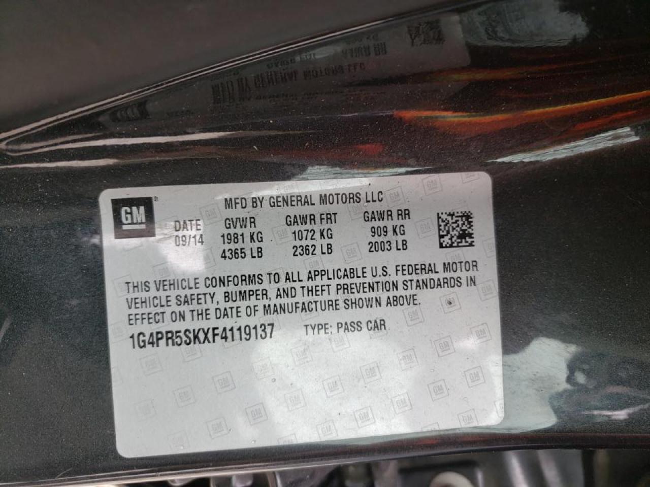 Photo 10 from auction – 2015 BUICK VERANO CON with VIN 1G4PR5SKXF4119137