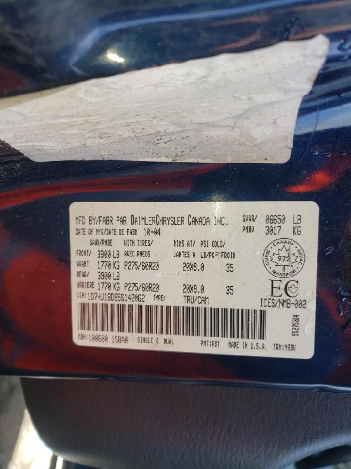Photo 10 from auction – 2005 DODGE RAM 1500 S with VIN 1D7HU18D95S142062