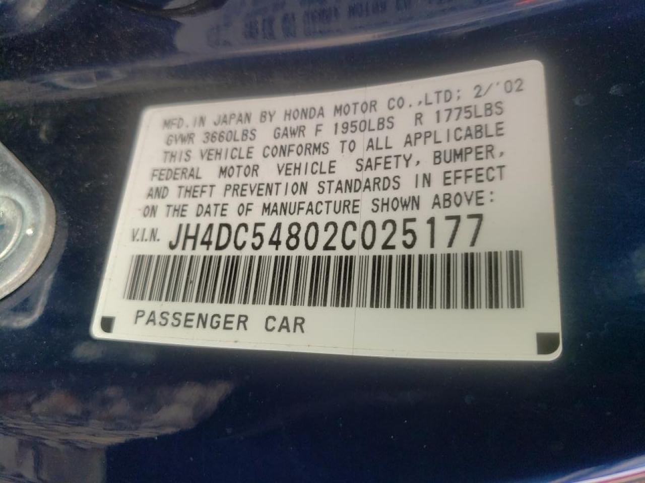 Photo 10 from auction – 2002 ACURA RSX with VIN JH4DC54802C025177