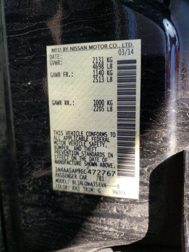Photo 10 from auction – 2014 NISSAN MAXIMA S with VIN 1N4AA5AP9EC472767