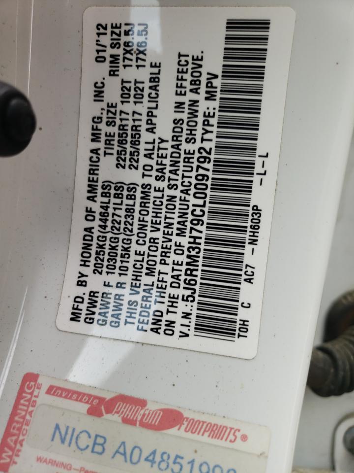 Photo 10 from auction – 2012 HONDA CR-V EXL with VIN 5J6RM3H79CL009792