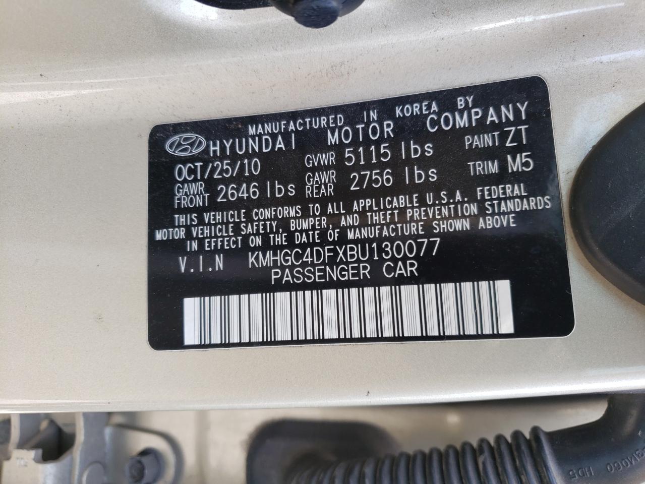 Photo 10 from auction – 2011 HYUNDAI GENESIS 4. with VIN KMHGC4DFXBU130077