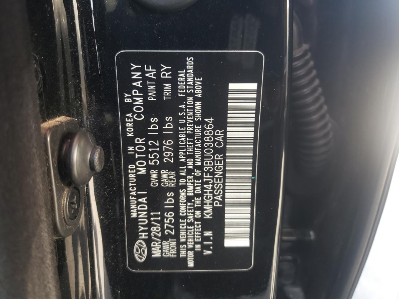 Photo 10 from auction – 2011 HYUNDAI EQUUS SIGN with VIN KMHGH4JF3BU038864
