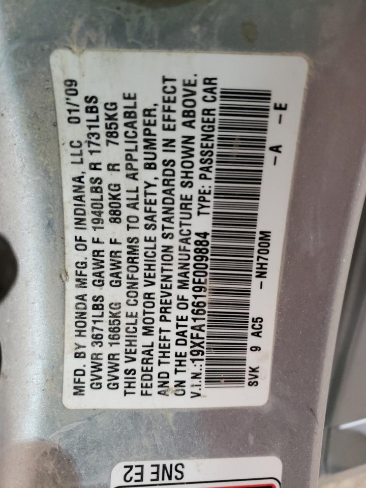 Photo 10 from auction – 2009 HONDA CIVIC LX-S with VIN 19XFA16619E009884