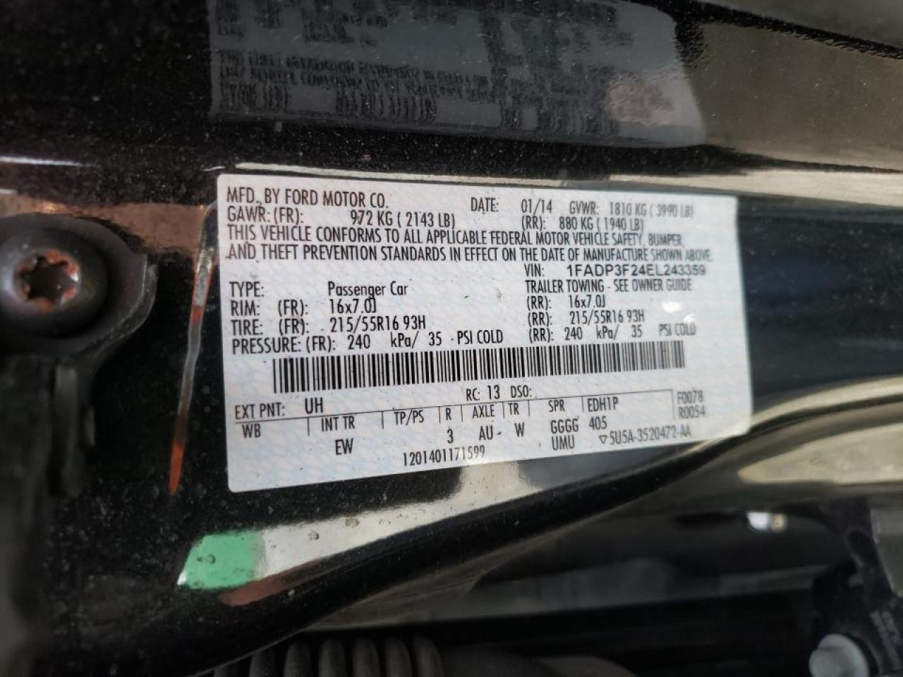 Photo 10 from auction – 2014 FORD FOCUS SE with VIN 1FADP3F24EL243359