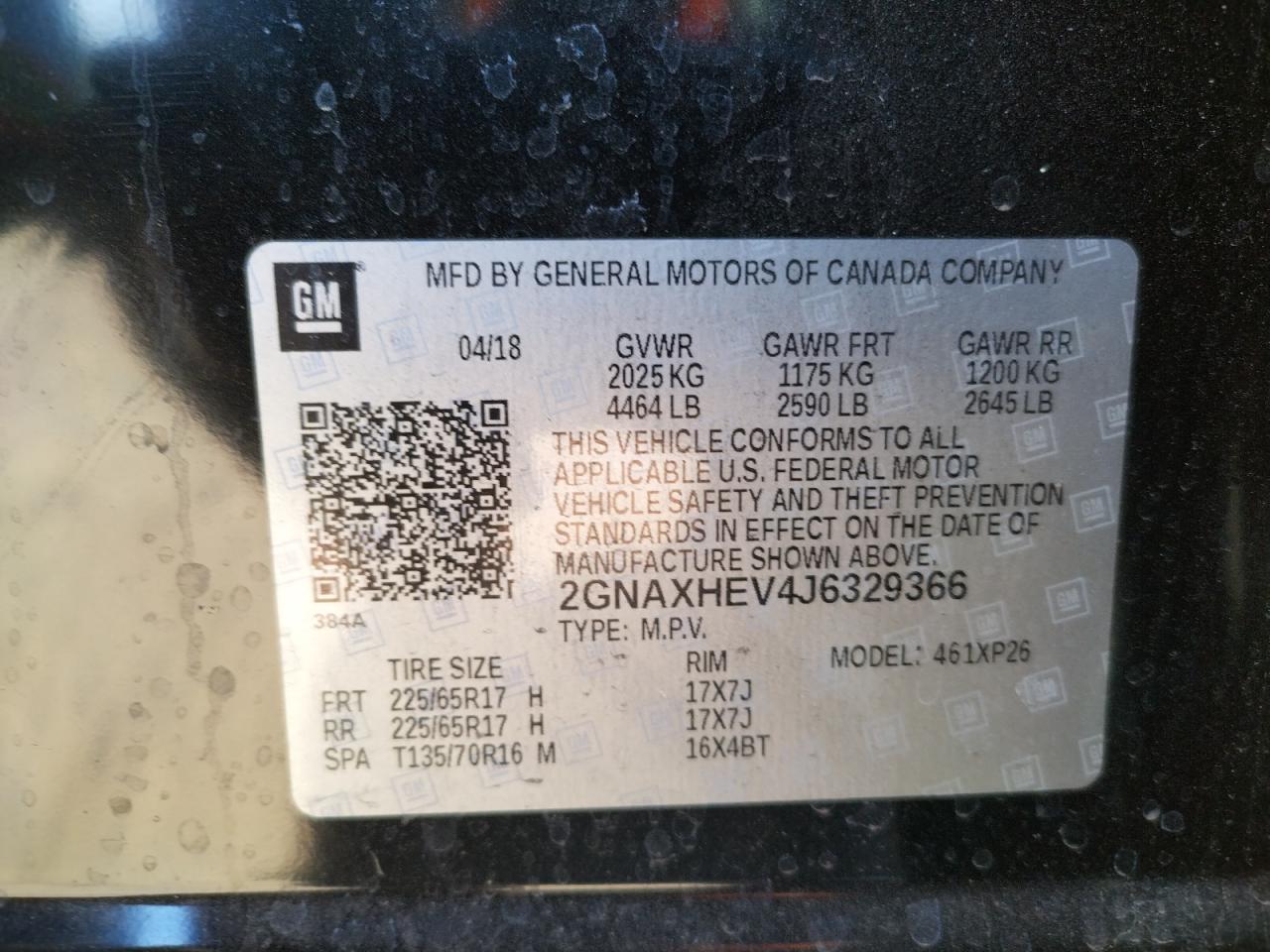 Photo 10 from auction – 2018 CHEVROLET EQUINOX LS with VIN 2GNAXHEV4J6329366