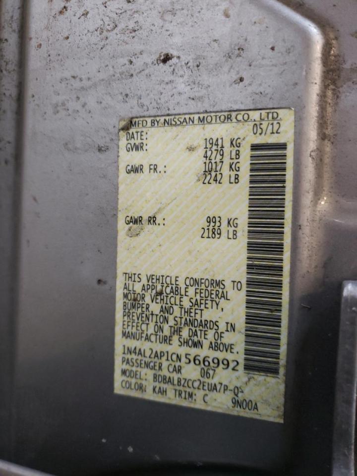 Photo 10 from auction – 2012 NISSAN ALTIMA BAS with VIN 1N4AL2AP1CN566992