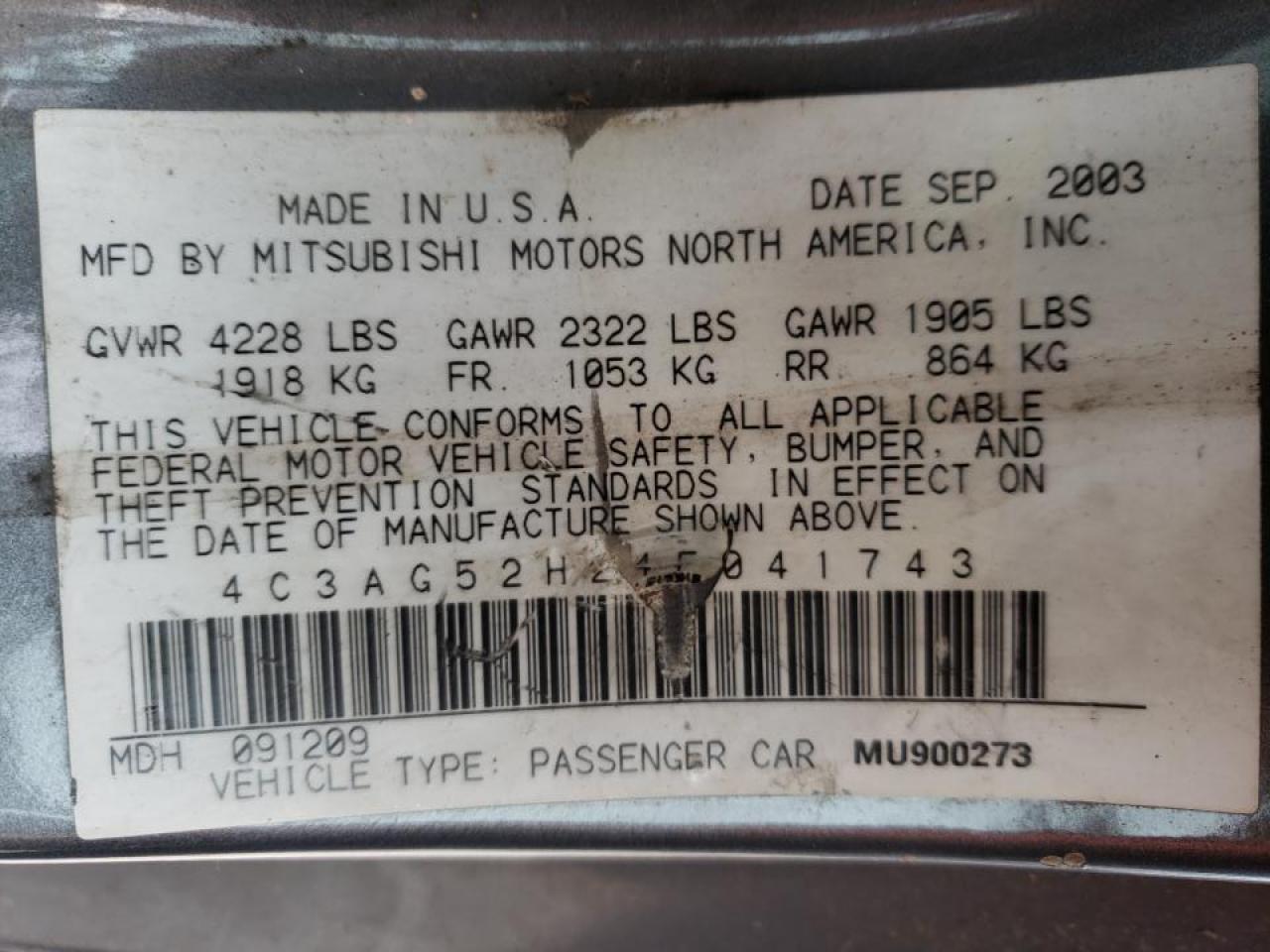 Photo 10 from auction – 2004 CHRYSLER SEBRING LI with VIN 4C3AG52H24E041743