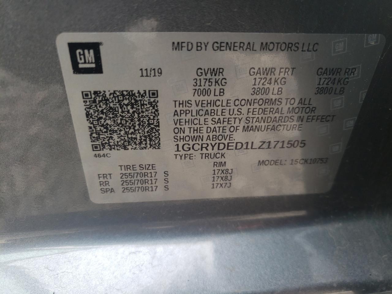 Photo 10 from auction – 2020 CHEVROLET SILVERADO with VIN 1GCRYDED1LZ171505