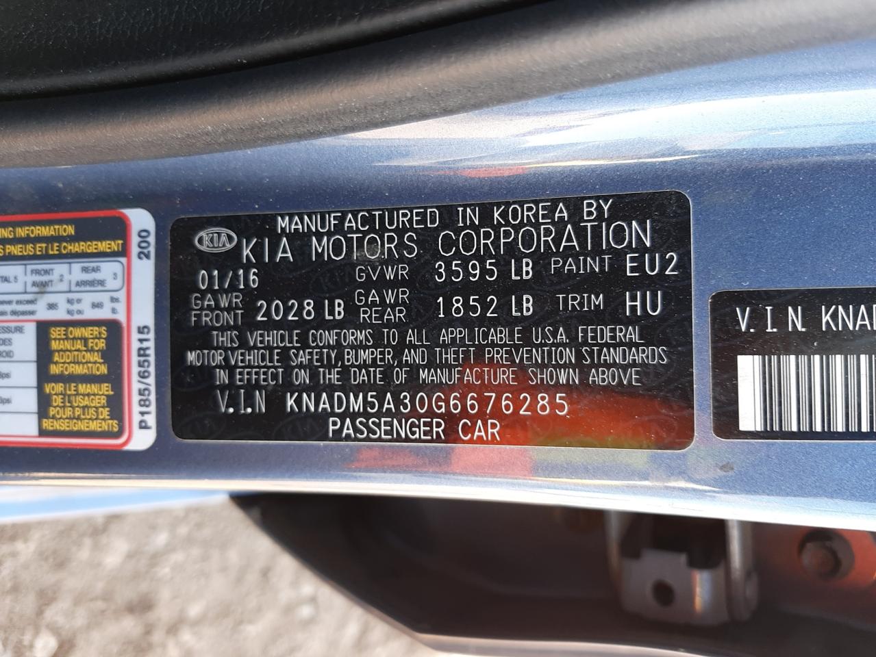 Photo 10 from auction – 2016 KIA RIO LX with VIN KNADM5A30G6676285