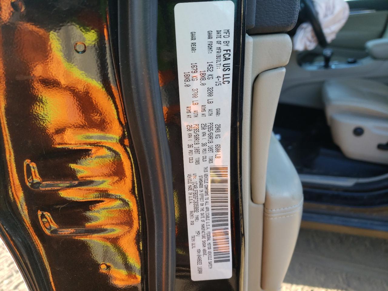 Photo 10 from auction – 2015 JEEP GRAND CHER with VIN 1C4RJFBG5FC835892