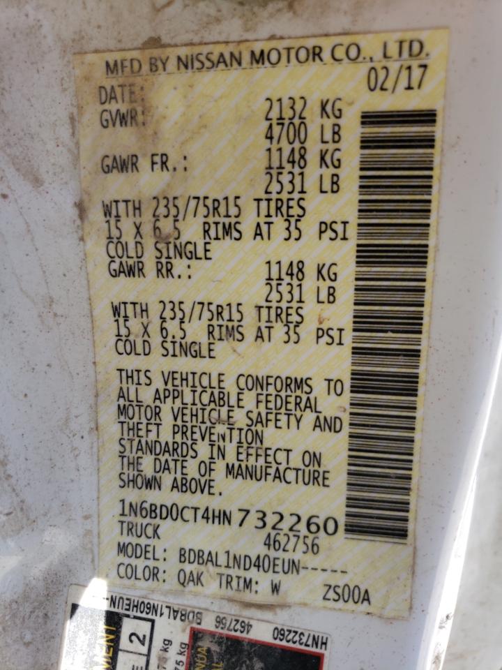Photo 10 from auction – 2017 NISSAN FRONTIER S with VIN 1N6BD0CT4HN732260