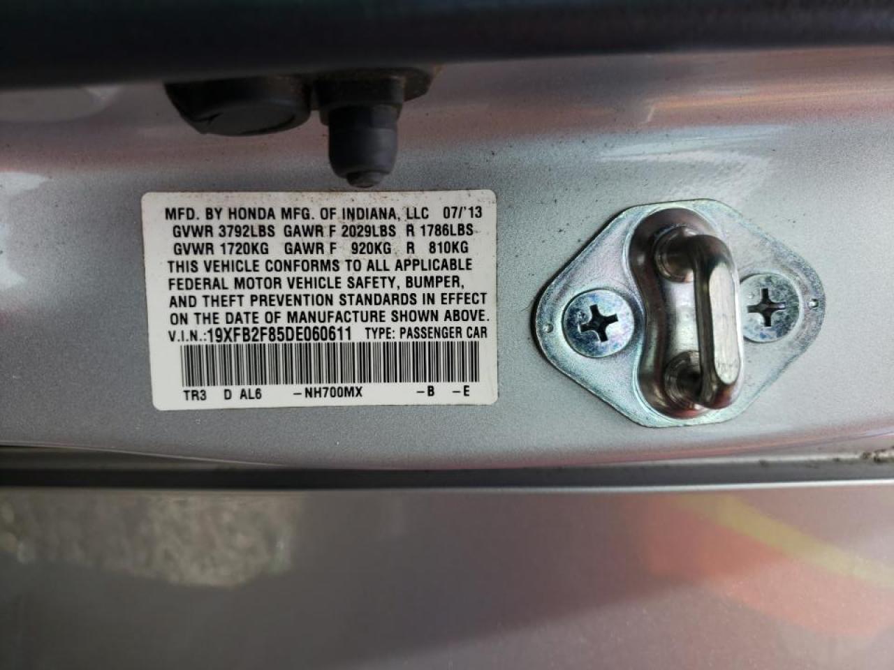 Photo 10 from auction – 2013 HONDA CIVIC EX with VIN 19XFB2F85DE060611