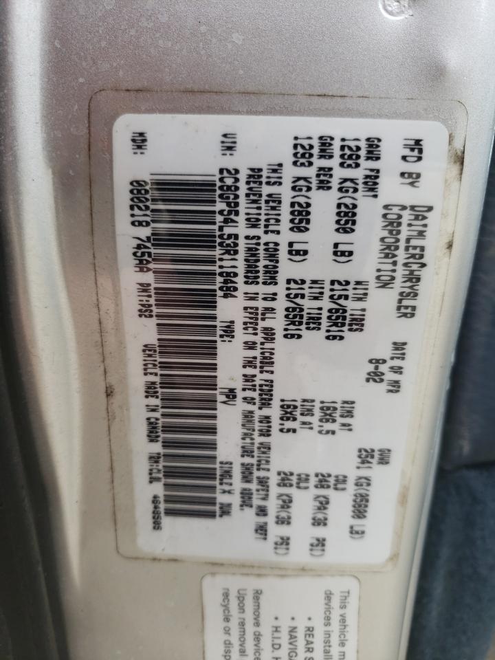 Photo 10 from auction – 2003 CHRYSLER TOWN & COU with VIN 2C8GP54L53R118484