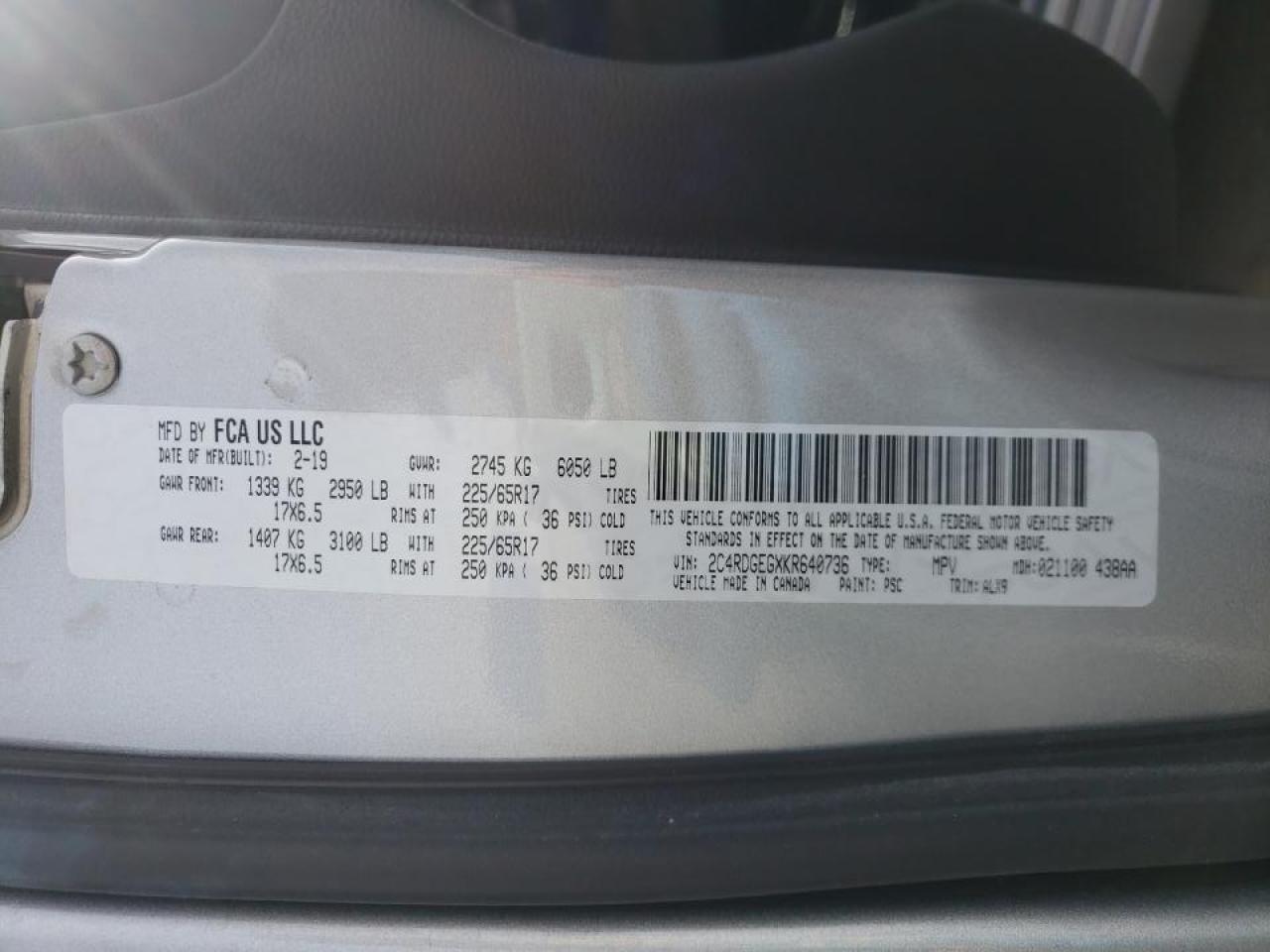 Photo 10 from auction – 2019 DODGE GRAND CARA with VIN 2C4RDGEGXKR640736