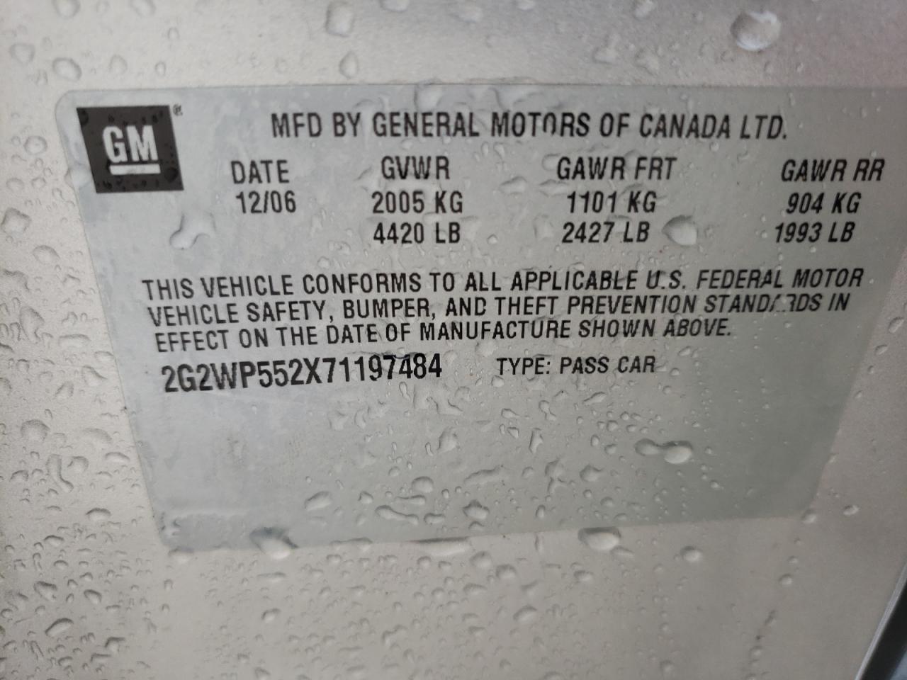 Photo 10 from auction – 2007 PONTIAC GRAND PRIX with VIN 2G2WP552X71197484