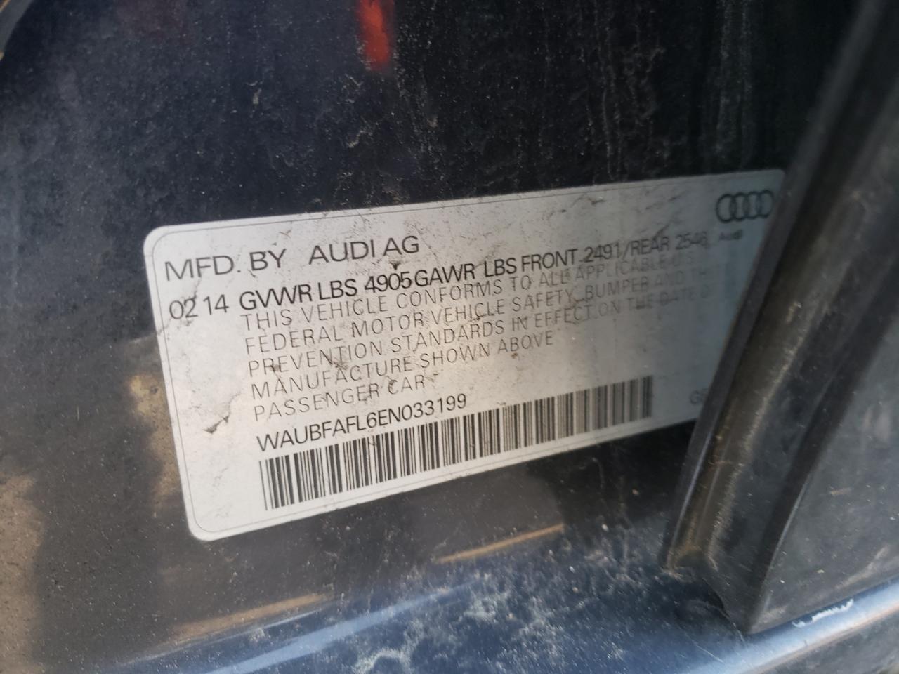 Photo 10 from auction – 2014 AUDI A4 PREMIUM with VIN WAUBFAFL6EN033199