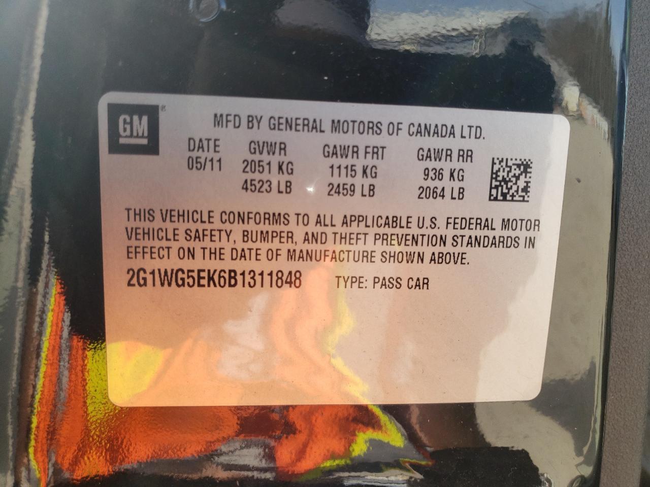 Photo 10 from auction – 2011 CHEVROLET IMPALA LT with VIN 2G1WG5EK6B1311848